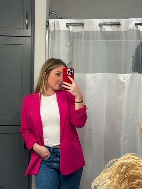 Nine West Hot Pink Open-Front Blazer